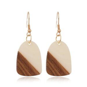 Minimalist Lightweight Ivory Resin and Wood Geometric Drop Earrings